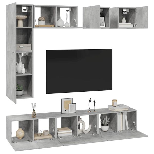 vidaXL 8 Piece TV Cabinet Set Concrete Grey Engineered Wood