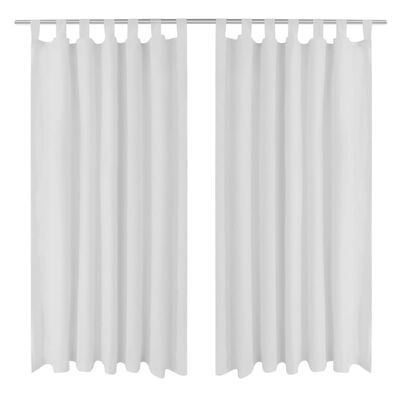 2 pcs White Micro-Satin Curtains with Loops 140 x 245 cm