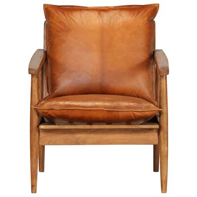 246480 vidaXL Armchair Real Leather with Acacia Wood Brown