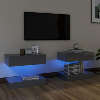 vidaXL TV Cabinets with LED Lights 2 pcs High Gloss Grey 60x35 cm