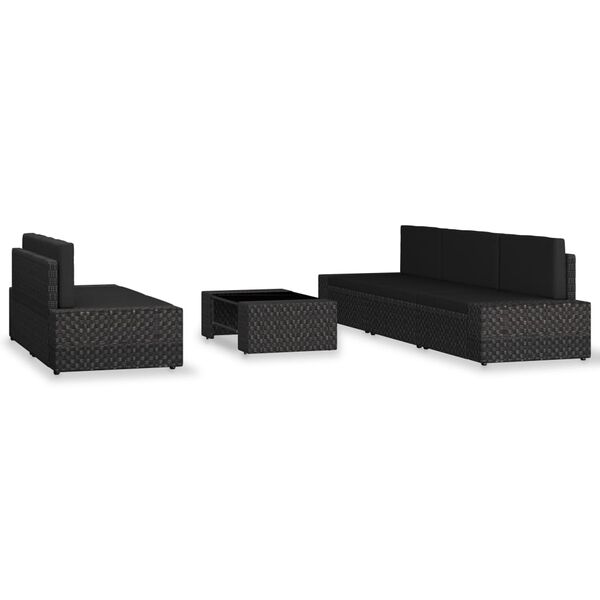 vidaXL 6 Piece Garden Lounge Set Poly Rattan Black