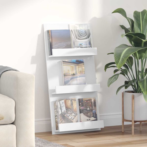 vidaXL Magazine Rack with Shelf White 51 x 11 x 102 cm Engineered Wood