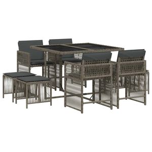 vidaXL 9 Piece Garden Dining Set with Cushions Grey Poly Rattan