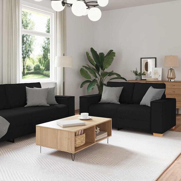 vidaXL Sofa 3 pcs Black Fabric