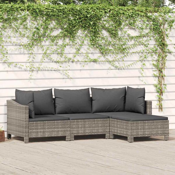 vidaXL 4 Piece Garden Lounge Set with Cushions Grey Poly Rattan