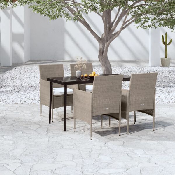 vidaXL 5 Piece Garden Dining Set with Cushions Beige and Black