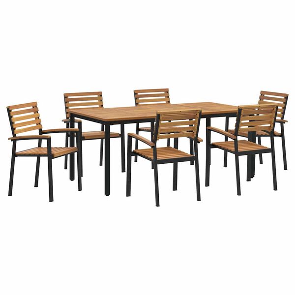 vidaXL Garden Dining Set 7 pcs Black Solid Acacia Wood