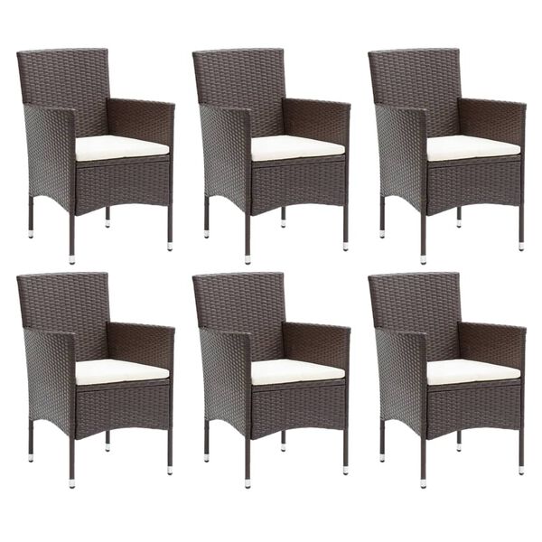 vidaXL 7 Piece Garden Dining Set with Cushions Poly Rattan Brown