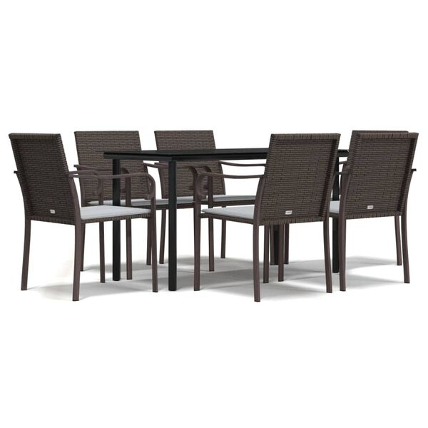 vidaXL 7 Piece Garden Dining Set with Cushions Poly Rattan and Steel