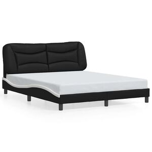 vidaXL Bed Frame without Mattress "Hvar" Black and White 152x203 cm Queen Faux Leather