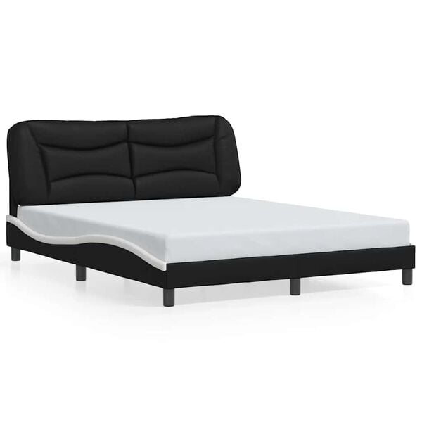 vidaXL Bed Frame without Mattress "Hvar" Black and White 152x203 cm Queen Faux Leather