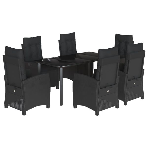 vidaXL 7 Piece Garden Dining Set with Cushions Black Poly Rattan