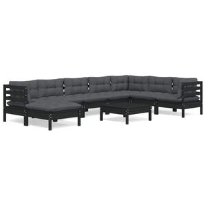 vidaXL 9 Piece Garden Lounge Set with Cushions Black Solid Pinewood
