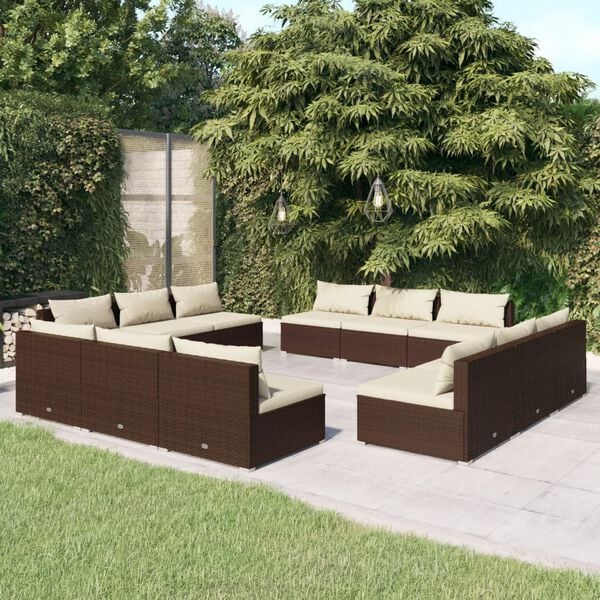 vidaXL 12 Piece Garden Lounge Set with Cushions Poly Rattan Brown
