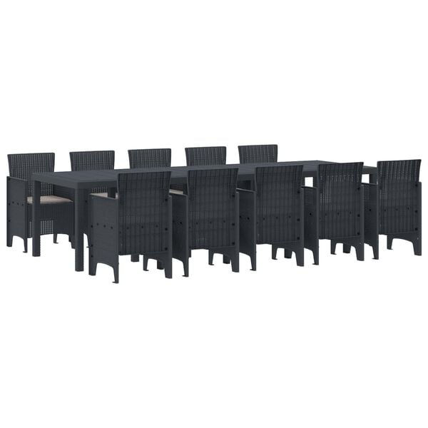 vidaXL Garden Dining Set with Cushion 11 pcs Anthracite Poly rattan