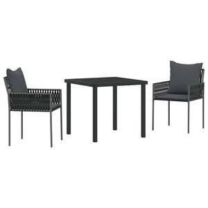 vidaXL Garden Dining Set 3 pcs Black and Grey PE Rattan