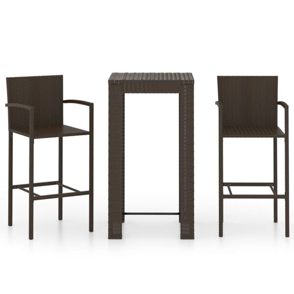 vidaXL 3 Piece Outdoor Bar Set with Armrest Poly Rattan Brown