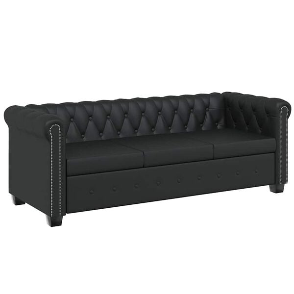 vidaXL Chesterfield 3-Seater Artificial Leather Black