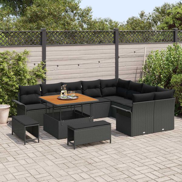 vidaXL Garden Sofa Set with Cushion with Storage 12 pcs Black