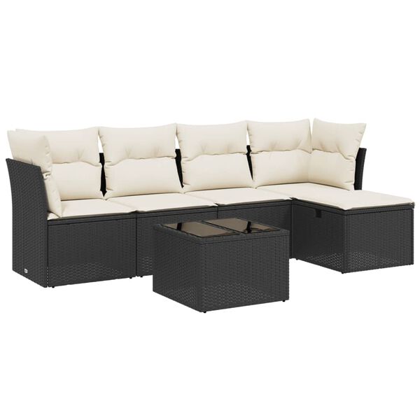 vidaXL 6 Piece Garden Sofa Set with Cushions Black Poly Rattan
