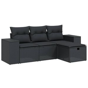 vidaXL 4 Piece Garden Sofa Set with Cushions Black Poly Rattan