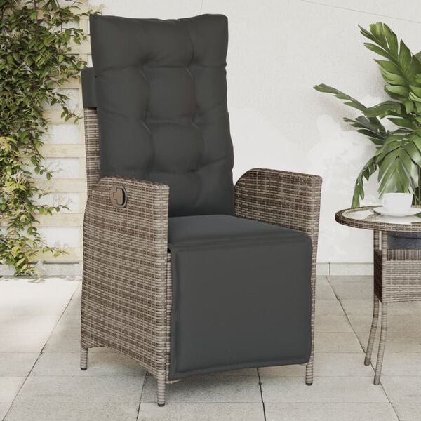 vidaXL Reclining Garden Chairs 2 pcs with Footrest Grey Poly Rattan