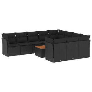 vidaXL 11 Piece Garden Sofa Set with Cushions Black Poly Rattan