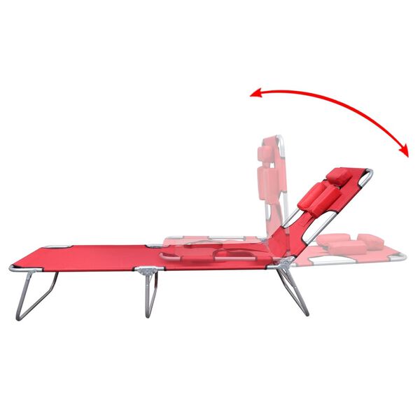 vidaXL Folding Sun Lounger with Head Cushion Powder-coated Steel Red