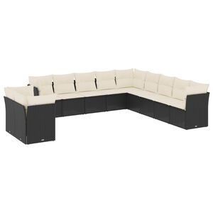 vidaXL 11 Piece Garden Sofa Set with Cushions Black Poly Rattan