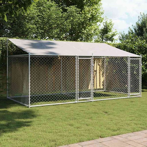 vidaXL Dog Cage with Roof and Doors Grey 4x2x2 m Galvanised Steel