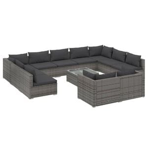 vidaXL 12 Piece Garden Lounge Set with Cushions Grey Poly Rattan