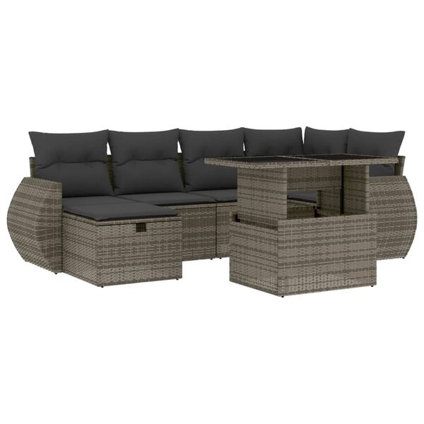 vidaXL 7 Piece Garden Sofa Set with Cushions Grey Poly Rattan