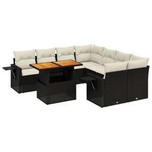 vidaXL 9 Piece Garden Sofa Set with Cushions Black Poly Rattan