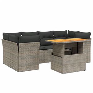 vidaXL 7 Piece Garden Sofa Set with Cushions Grey Poly Rattan