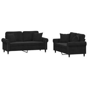 vidaXL 2 Piece Sofa Set with Pillows Black Velvet