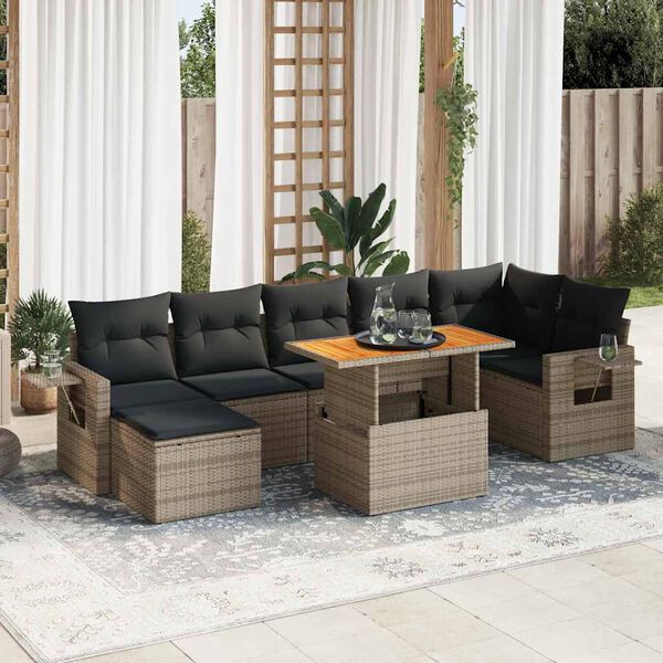 vidaXL 8 Piece Garden Sofa Set with Cushions Grey Poly Rattan