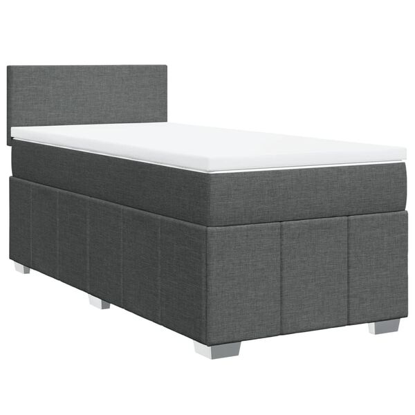 vidaXL Box Spring Bed with Mattress Dark Grey King Single Fabric