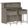 vidaXL 3 Piece Garden Bar Set with Cushions Grey Poly Rattan