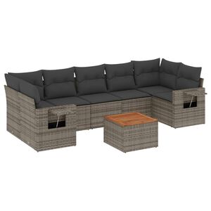 vidaXL 8 Piece Garden Sofa Set with Cushions Grey Poly Rattan