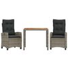 vidaXL 3 Piece Garden Dining Set with Cushions Grey Poly Rattan