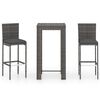 vidaXL 3 Piece Outdoor Bar Set with Cushions Poly Rattan Grey