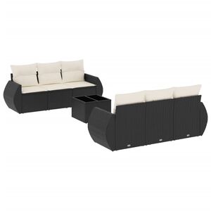 vidaXL 7 Piece Garden Sofa Set with Cushions Black Poly Rattan