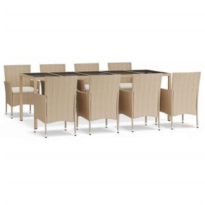 vidaXL 9 Piece Garden Dining Set with Cushions Beige Poly Rattan