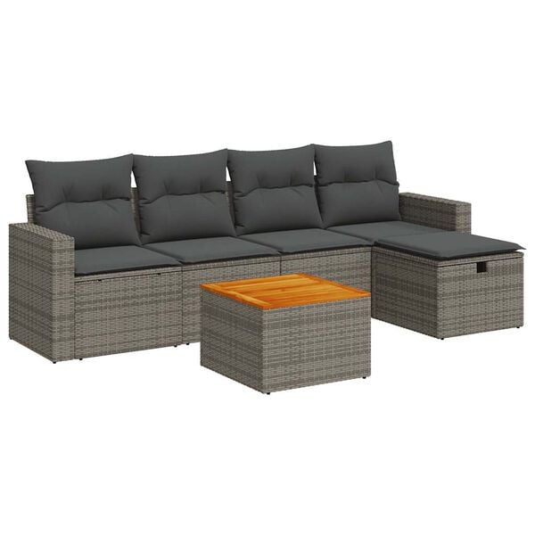 vidaXL 6 Piece Garden Sofa Set with Cushions Grey Poly Rattan