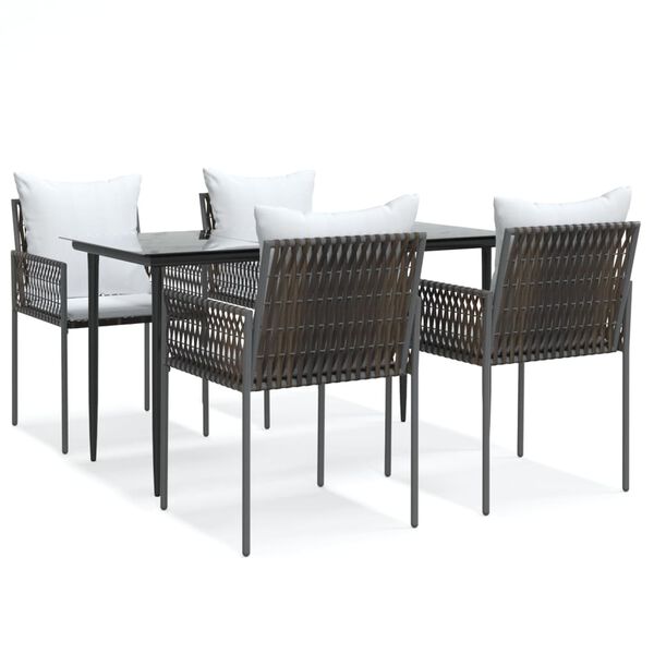 vidaXL 5 Piece Garden Dining Set with Cushions Poly Rattan and Steel
