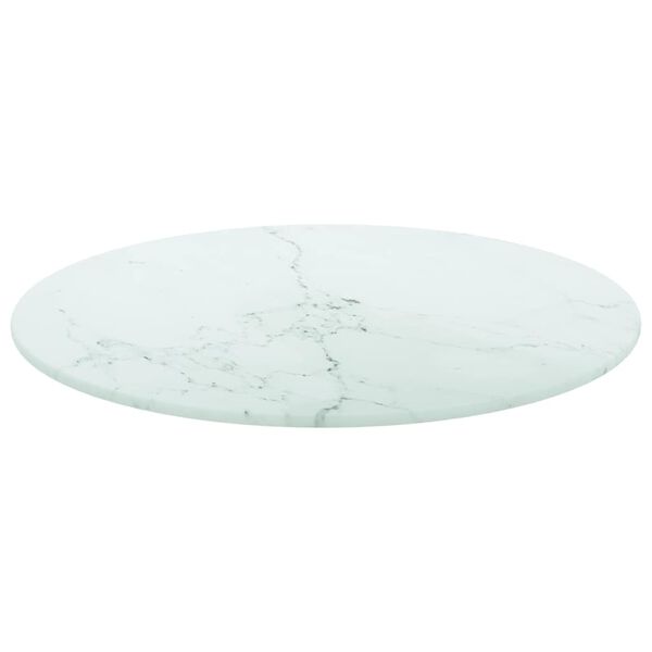 vidaXL Table Top White Ø40x0.8 cm Tempered Glass with Marble Design