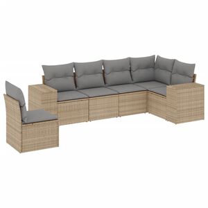 vidaXL 6 Piece Garden Sofa Set with Cushions Beige Poly Rattan
