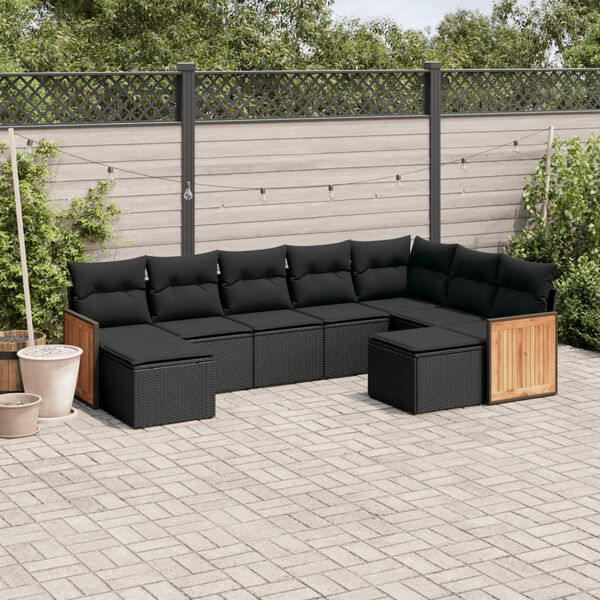 vidaXL 9 Piece Garden Sofa Set with Cushions Black Poly Rattan