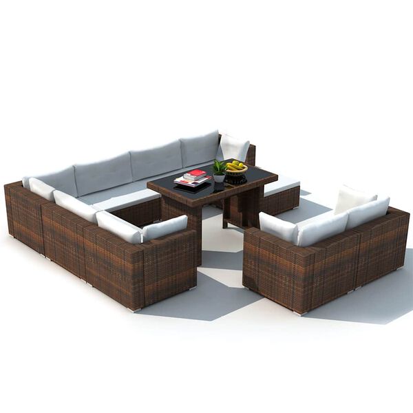 vidaXL 10 Piece Garden Lounge Set with Cushions Poly Rattan Brown
