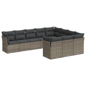 vidaXL 10 Piece Garden Sofa Set with Cushions Grey Poly Rattan